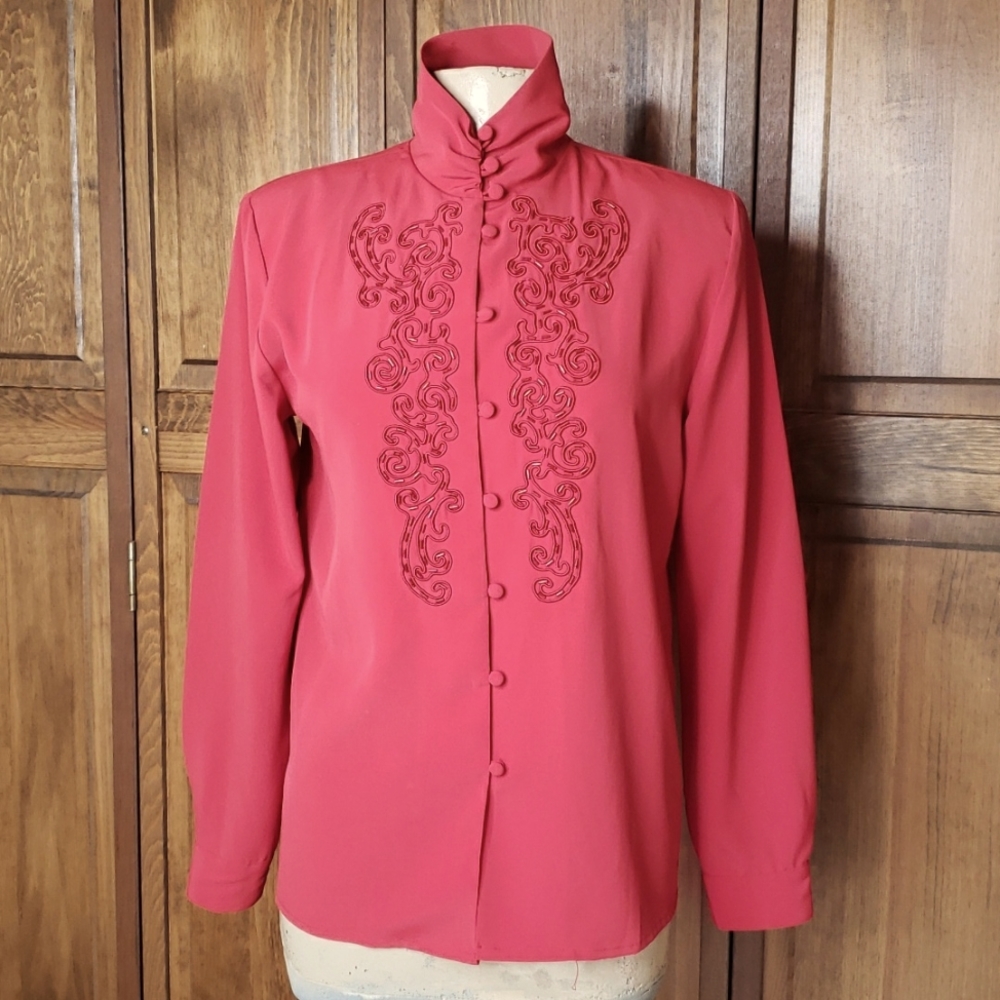 Christie & Jill Vintage Beaded Embellished Red Blouse Sz 6